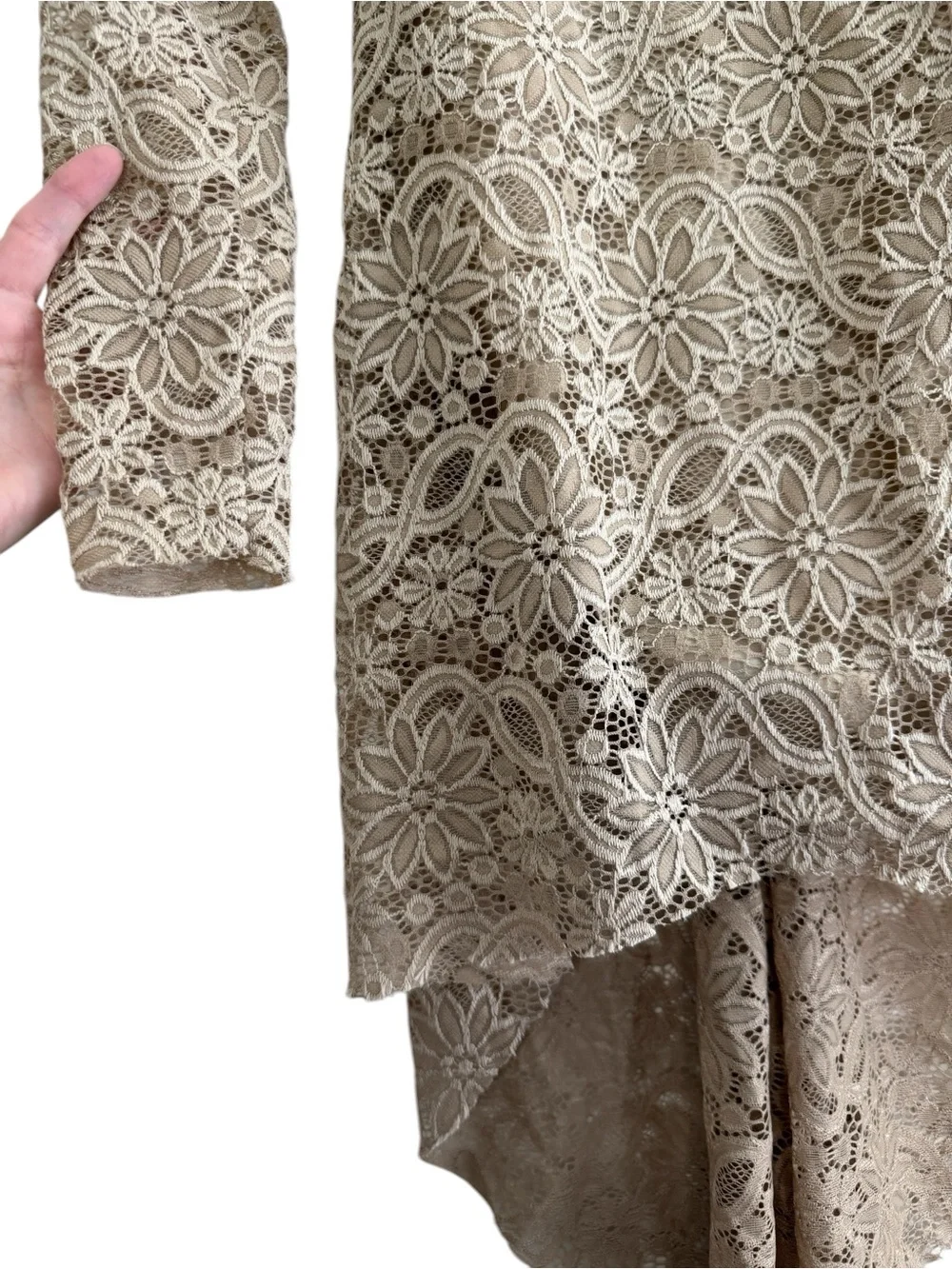 Custom Nude Lace Long-Sleeve Dance Dress with Rhinestone Accents
